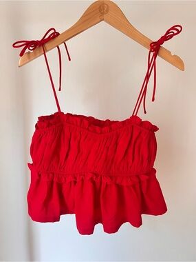 Altar'd State Red Ruffle Tie-Strap Top